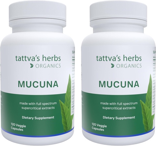 [BRSWYAL2OAMQME3D] Tattva's Organic Mucuna Piruriens  Preston Natural L-Dopa, Implementació de Vegan i Guten-Free - 240 Capsules (2-Pack)