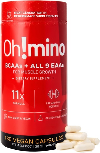 [BRSW2AY2CEBRO23K] Oh!mino Essential Amino Acids Supplement. Caffeinated Capsules. All 9 EAAs, BCAAs and The Perfect Amino for Workouts, Amino Energy, and to Build Muscle, and Recover Faster.
