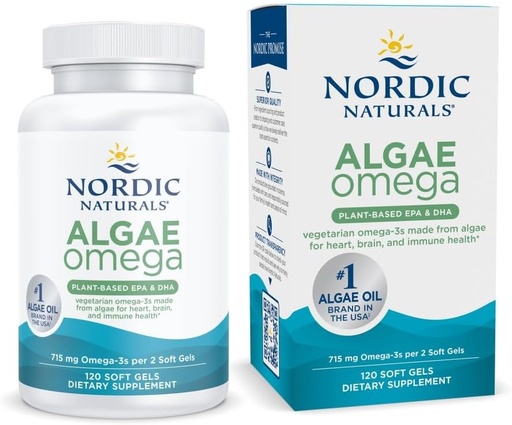 [BRSWI2YCC4OBGCT6] Nordic Naturals Algae Omega - 120 Soft Gels - 715 mg Omega-3 - Certified Vegan Algae Oil - Plant-Based EPA &amp; DHA - Heart, Eye, Immune & Brain Health - Non-GMO - 60 Servings
