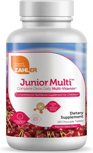 [BRSWIYYIAF6BM3LE] Zahler Junior Multi™, Complete Once-Daily Multi-Vitamin, Natural Cherry, 180 Chewable Tablets