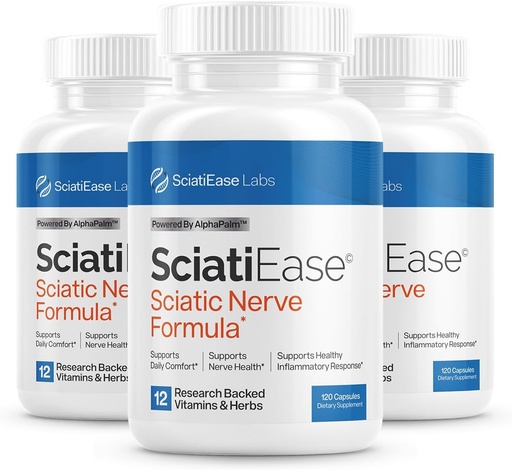 [BRSRMCATOQNR6FDB] SciatiEase Sciatic Nerve Health Support Supplemento - Formula di supporto Nerve con AlphaPalm, Pea, Vitamina B Complex, Acido alfa lipoico 300mg - 3 bottiglie