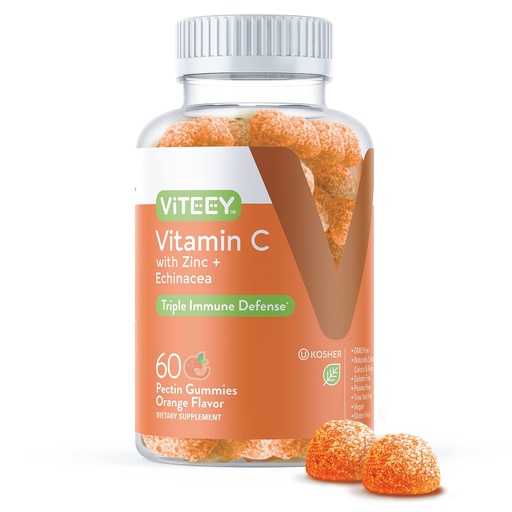 [BRSWYBIPCAFQKH3B] Viteey Vitamin C Gummies for Adults & Teens with Zinc & Echinacea - Immune Support Gummies - Vegan, Gelatin Free, Gluten Free, GMO Free - Tasty Vitamin C Chewable Orange Flavored Gummy