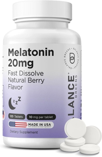 [BRSWYAIYA4GRMETO] Balancebreens Melatonin 20mg Tablas rápidas de disuelve - Alta potencia, Actuación rápida, Asistencia para el sueño natural – Ayudas para el sueño para adultos – Fórmula libre de drogas, Fórmula libre de drogas – 120 pastillas para dormir