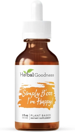 [BRSRAFAEOUJWGH3L] Herbal Goodness Simply B'cos I'm Happy! Mood & Stress Support Supplements for Men & Women | Mixed with Ashwagandha Organic, Graviola, St. John's Wort 2oz