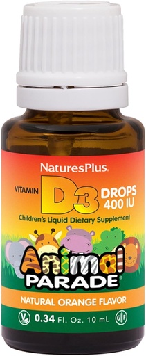 [BRSWIZT3OQDAGET4] NaturesPlus Animal Parade flytende vitamin D3 Dråper for barn - 400 IU, 10 ml - Orange Flavor - Bone Helse og immunsystem støtte Supplement - Glutenfri, vegetarisk - 365 Serveringer