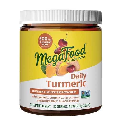 [BRSWIGY5OMDBKE3M] MegaFood Daily Turmeric Powder - Nutrient Booster - Turmeric Supplement with Black Pepper Extract, Vitamin C, Tart Cherry & Holy Basil Leaf, Vegan, Non-GMO, 2.08 Oz (30 Servings)