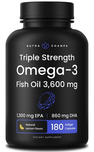 [BRSWG2YHCN7GM3LA] Triple Strength Omega 3 Fish Oil 3600 mg | EPA & DHA | 180 Softgels | Burpless Fish Oil Supplement, Wild Caught | Over 2100mg Omega-3 Fatty Acids Supplements | Natural Lemon Flavor Omegas 3 Pills