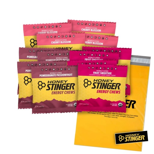 [BRSWY236DIPAM236] Honey Stinger Organic Energy Chews – Variety Pack – 12 Count – 4 of Each Flavor – Chewy Gummy Energy Source – Cherry Blossom, Fruit Smoothie & Pomegranate Passionfruit – Plus Sticker and Polybag