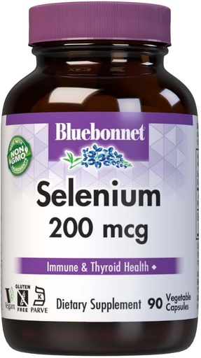 [BRSWIYQTPMJWIADE] Bluebonnet Selenium 200mcg Capsules (L-selenomethionine) - Potent Antioxidant Support - Amino Acid Complex Selenium supplement for Women &apos; Men - Vegan, Non-GMO, Gluten-Free - 90 Vegetable Capsules