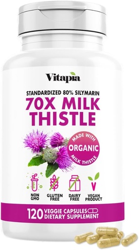 [BRSROCQ2CIPW2EQZ] Vitapia Organic Milk Thistle Extract 70:1 Supplement - Liver Cleanse Detox & Repair, Liver Health Support, Antioxidants - 120 Vegan Capsules, Non GMO, Gluten Free