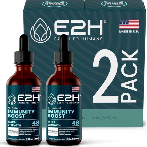 [BRSRMEIRBMCAMD3G] E2H Advanced Immune Defense Supplement - All- Natural Immune Booster - Immune Supplements Drops - Zawiera Holy Basil, Liście Papaya i Red Banded Polypore - Non-GMO, Wegan (2 butelki)