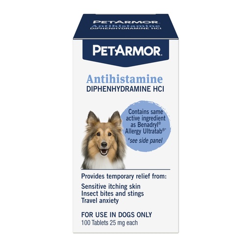 [BRSW2BLQAECBEC3V] PetArmor Antihistamine Allergy Relief for Dogs, Easy-to-Use Allergy Medicine for Dogs, Anti-Itch Medicine Provides Relief from Insect Bites, and Stings, 100 Tablets