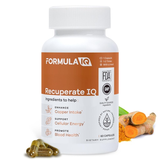 [BRSROCAOOEFAKE35] Formula IQ - Recuperate IQ - 5-in-1 Copper Supplements with Copper Bisglycinate - Easy-to-Swallow 2 mg Capsules - High Absorption, Boosts Energy - 60 Capsules