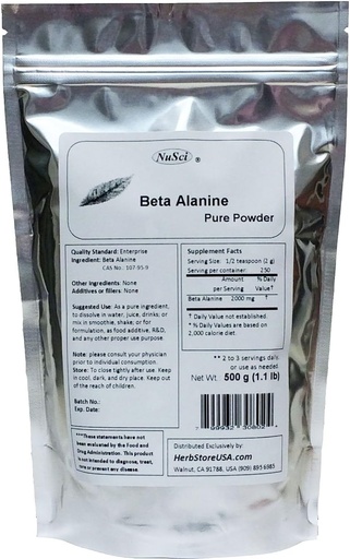 [BRSWIGIMAZ4QKFQ7] Pure Beta Alanine Powder for Endurance (500 Grams (1.1 lb))