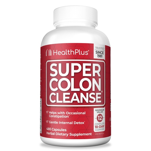 [BRSWIYQTCEIR4A3K] Health Plus Super Colon Cleanse 120 Day Supply of Gentle Gut Cleanse Detox, Psyllium Husk, Probiotics for Constipation Relief & Digestive Support, 480 Capsules