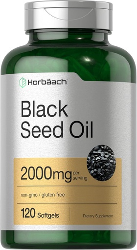 [BRSWGGAHAUJRY2TV] Horbaach Black Seed Oil Cold Pressed Softgel Capsules | 2000mg | 120 Count | Supplement with Omega 6 and 9 | Nigella Sativa | Non-GMO and Gluten Free