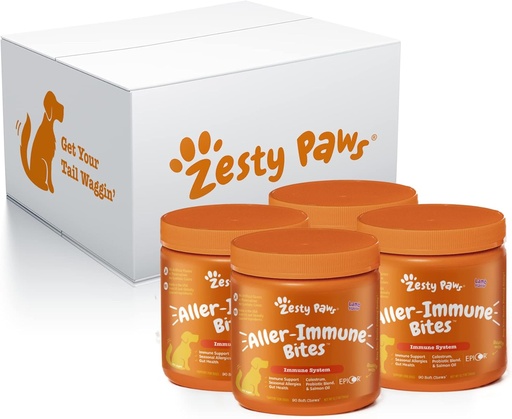 [BRSRMHY5OZ6BSDQU] Zesty Paws Allergy Immune Supplement for Dogs Lamb- with Omega 3 Wild Alaskan Salmon Fish Oil & EpiCor + Digestive Prebiotics & Probiotics - Anti Itch & Skin Hot Spots - 90 Count, 4 Pack