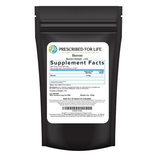 [BRSWYZT4DMBGY3L7] Prescribed For Life Boron Chelate 5% Powder, Natural Boron Supplement for Men and Women, Gluten Free, Vegan, Non GMO (113g)
