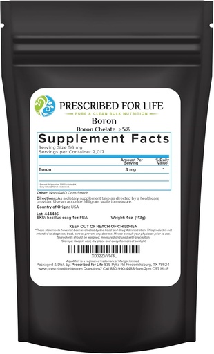 [BRSWYZT4DMBGY3L7] Verfasst für Leben Boron Chelate 5% Pulver, natürliche Boron Ergänzung für Männer und Frauen, Glutenfrei, Vegan, Non GMO (113g)