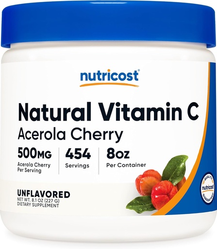 [BRSRAFIDAEJW2YDK] Nutricost Natural C-vitamiini - Acerola Cherry Powder 0,5 LB - Gluteeniton ja ei-GMO