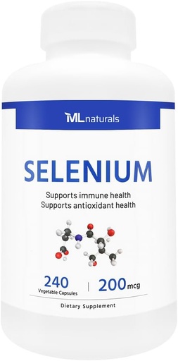 [BRSRA2YCDNYWOFY7] ML Naturals Selenium 200mcg 240 plantaardige capsules. Ondersteunt Immune Health, NSF-gecertificeerde & cGMP-compliant
