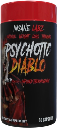 [BRSWYYIPPMHWGYLH] Insane Labz Psicotico Diablo Thermogenic Fat Burner for Hombres and Women with Grains of Paradise Theobromine Dandelion Root Extract Fueled by AMPiberry, Appetite Suppressant - 60 Servings