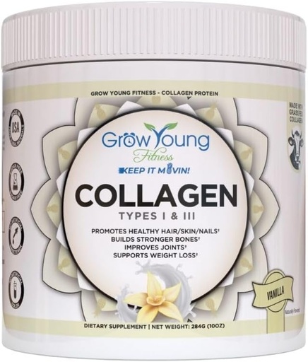 [BRSROCT3OR6ROYLD] Grow Young Fitness Collagen Protein - Vanilla, Promotes Skin, Bones, Joints, Weight Loss, Sugar Free (12.41 oz) (1 Pack, 20 Servings)