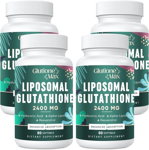 [BRSROEA2BAHQEHY3] 8-in-1 Liposomal Glutathione 2400 MG, High Absorption Antioxidant Formula – with Hyaluronic Acid, Alpha-Lipoic Acid, Resveratrol - Skin, Liver Detox & Immune System, 240 Softgels