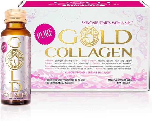 [BRSWI235OMAR23IV] GOLD COLLAGEN Pure - Collagen Supplements for Women & Men with Biotin for Hair Growth, Skin and Nail - Anti Wrinkle Immune System Booster with Hyaluronic Acid, Vitamin C, B6 and Zinc, 1 Pack 10x50 ml