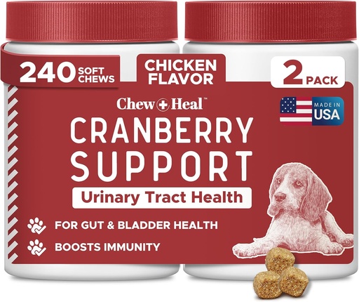 [BRSRMAL6OYGRED36] Dog UTI Treatment Cranberry Supplement for Dogs, 240 Soft Chews - Natural Urinary Tract Infection Support and Healthy Bladder Control – Made with Echinacea and Vitamin C (2 Packs of 120)