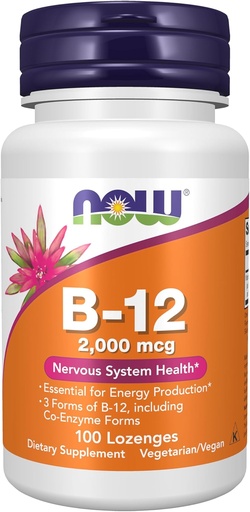 [BRSWIYYYBUMQGHTA] ملحقات الأغذية، B-12 2,000 mcg، إنتاج الطاقة*، صحة نظام نيرفوس*، 100 Lozenges