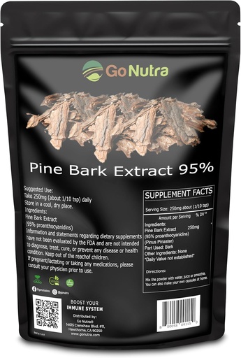 [BRSRAYYZBZYAIG34] Go Nutra Pine Bark Extract Proszek Standaryzowany 95% Proantocyjanidyny Pine Bark Proszek Podzespoły Suplement 8oz. Czysty nie-GMO Wegan