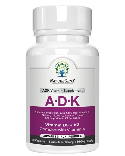 [BRSWGZAKCEAWEHQ3] NatureGenX ADK Vitamin Supplement – Vitamins A, D3 & K2 MK-7 for Bone Health & Calcium Absorption – Gluten-Free, Non-GMO, Soy-Free – 60 Capsules (2-Month Supply)