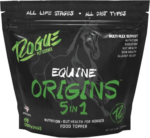 [BRSWYFL7OAGWAHI7] ROGUE PET SCIENCE Origins 5-in-1 Horse Supplement - Pelleted Equine Food Topper w/Natural Omega 3 Fish Oil - Supports Gut Health, Ulcer Relief & Joints-Helps Allergies, Skin and Coat Health (5 lbs)