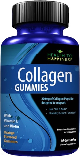 [BRSRMHYHCR5GM23B] Collagen Gummies - Orange Flavor | Hair Growth, Skin Care, Strong Nails, Joint & Flexibility Support | 60 Count