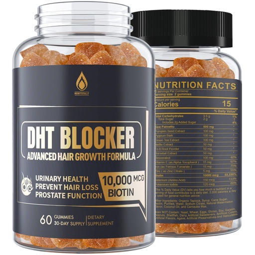 [BRSW2ZAHBMMGO2A7] DHT Blocker Gummies Hair Growth Supplement, Super Potency Saw Palmetto & Biotin 10000 mcg for Women & Men, Plus 12 Proprietary Blend - Prevent Hair Loss, Blocking DHT Receptors, Hormonal Balance