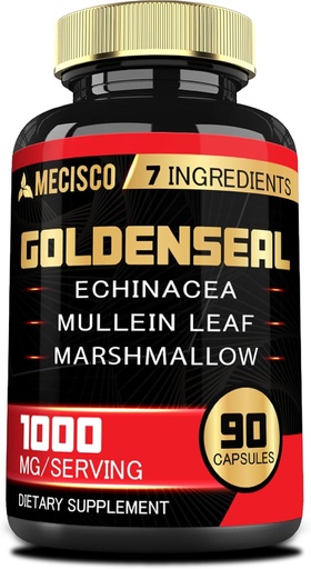 [BRSROHQQOAIQKGQZ] Goldenseal Root Capsule with Echinacea, Mullein Leaf, Plantain & More - 90 Veggie Capsules - 7in1 Supports Immune System, Digestive Health, Smooth Breathing, and Body Management