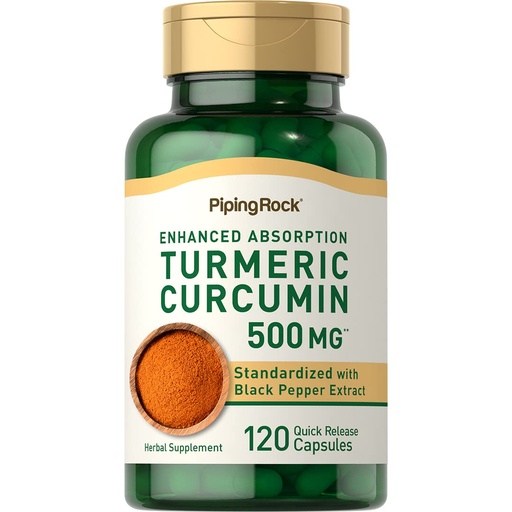 [BRSWGFL2AQBAIAY6] Piping Rock Turmeric Curcumin with Black Pepper | 120 Capsules | Standardized Herbal Supplement | Non-GMO, Gluten Free