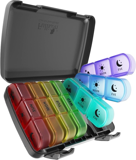 [BRSW2CAQOEJRM3D6] Pill Organizer 3 veces al día, Fullicon Large Weekly Pill Case 7 Day, Daily Pill Box con 21 Compartments, Pill Dispenser Supplement Holder for Pills/Vitamin/Fish Oil - Multi-Colored