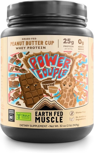 [BRSRM2QFBAIBUH3O] Earth Fed Muscle Power Couple Peanut Butter Chocolate Truly Grass Fed Whey Protein Isolate - NSF-Certified. No Artificial Ingredients, Soy Free, Gluten Free, Non-GMO & Hormone Free 26 Servings