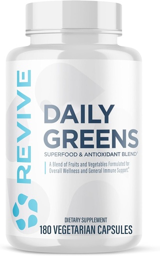 [BRSWYZT4DIMWM3DD] Revive MD Daily Green Priedas vyrams ir moterims - Supermaisto ir antioksidantas Blend w / Digive fermentų, Prebiotikai & Probiotikai imuninės paramos, Digital & Gut Health - 180 Capsules (60 Servings)