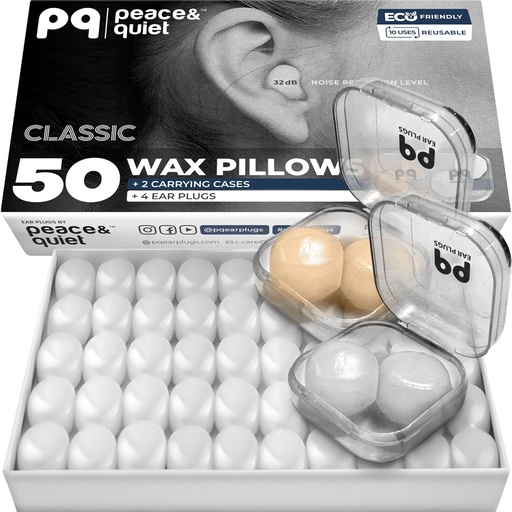 [BRSRMGIBOIGWE23O] PQ Wax Ear Plugs for Sleeping, Swimming - 50 zarata Silikonazko Gel Wax Earplugs, Ear Protection for Sleep and Swim, Soft Wax Pillows with Sound Blocking Level 32Db, (50 Pillow), Color: White
