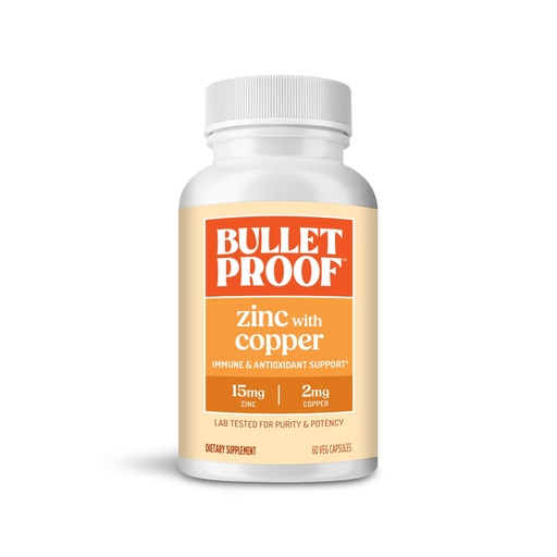 [BRSWGYYFPN6WMA3X] Bulletproof Zinc with Copper Capsules, 60 Count, Minerals and Antioxidant Supplement for Immunity and Mood