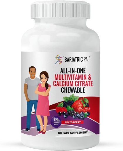 [BRSRMYYOOICQGHLX] BariatricPal "All-in-ONE Chewable Multivitamin med Calcium Citrate & Iron - Mixed Berry (30-dagars leverans)