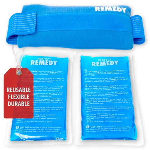 [BRSROBL3OADRUADU] Perfect Remedy 2-Pack Gel Ice Packs for Injuries with Strap Cover, Flexible Hot Cold Compress, Soothing Soft Ice Packs for aid in Injuries Conditions, Alternative to Hot Water Bottles (Blue, Regular)