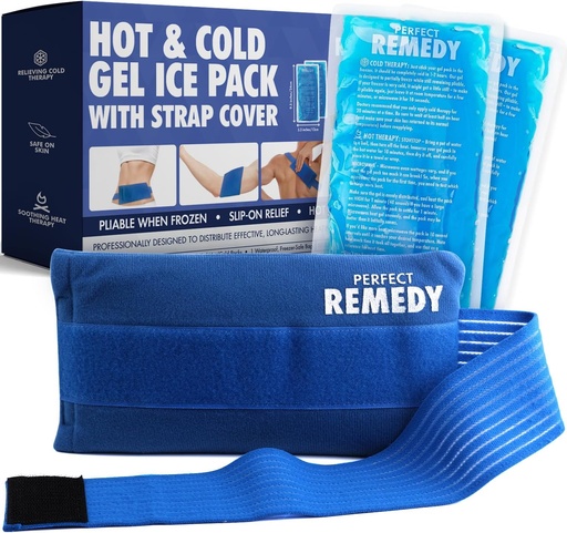 [BRSROBL3OADRUADU] Perfect Remedy 2-Pack Gel Ice Packs for Injuries with Strap Cover, Flexible Hot Cold Compress, Soothing Soft Ice Packs for aid in Injuries Conditions, Alternative to Hot Water Bottles (Blue, Regular)