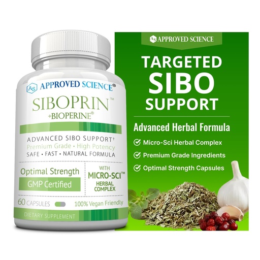 [BRSROYITC4ARSYA2] Approved Science Siboprin - 60 Capsules - Support Gut Balance, Soothe Intestinal Irritation, Help with Cramps and Bloating - Caprylic Acid, Barberry, Oregano - Vegan
