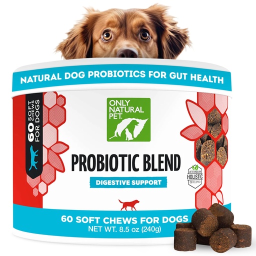 [BRSWG2YQC4IQ4H34] Only Natural Pet Probiotic Dog and Cat Supplement - Digestive & Gut Health Enzyme Formula, Puppy & Canine Digestive Chews, Best for Stomach Relief & Gas Aid - Soft Chews, 60 Count.