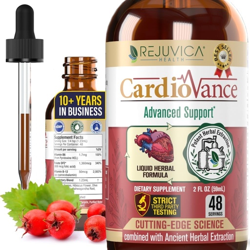 [BRSWYY35OF5AY2TX] Rejuvica Health CardioVance - Heart Support Supplement - Liquid Delivery for Better Absorption - Hawthorne, Hibiscus, Arjuna, Olive Leaf & More!