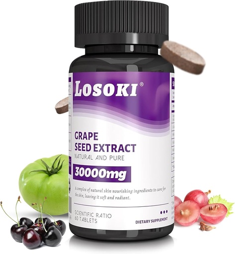 [BRSROGINB4FGAG37] Losoki Skin Nourishing Supplement - Infused with Grape Seed Extract and Vitamin C - 60 Tablets